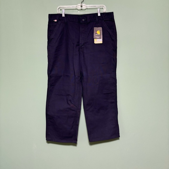 NWT Carhartt Navy Blue Flame Resistant Work Pants size 36x30 Original Fit - Picture 1 of 11